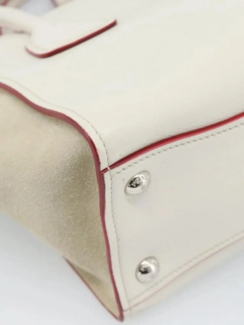 PRADA Hand Bag Leather 2way White Silver Auth